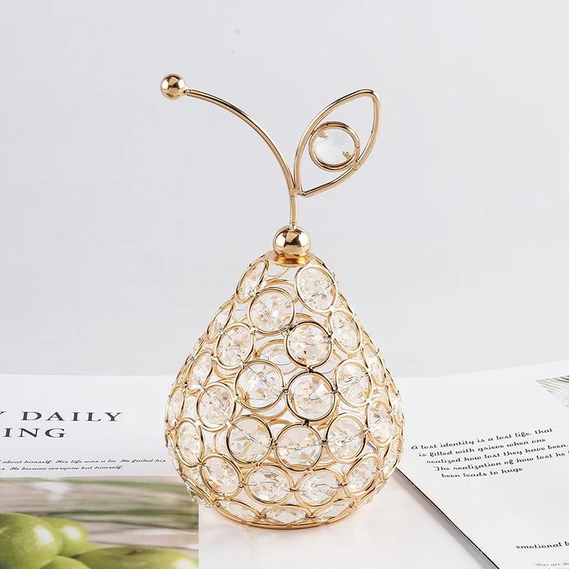 Frutas Decorativas de Cristal e Metal Dourado -
