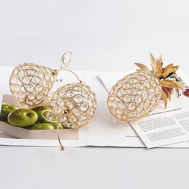 Frutas Decorativas de Cristal e Metal Dourado -
