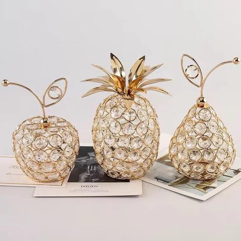 Frutas Decorativas de Cristal e Metal Dourado -