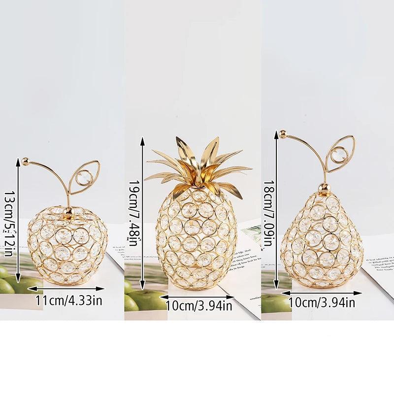 Frutas Decorativas de Cristal e Metal Dourado -