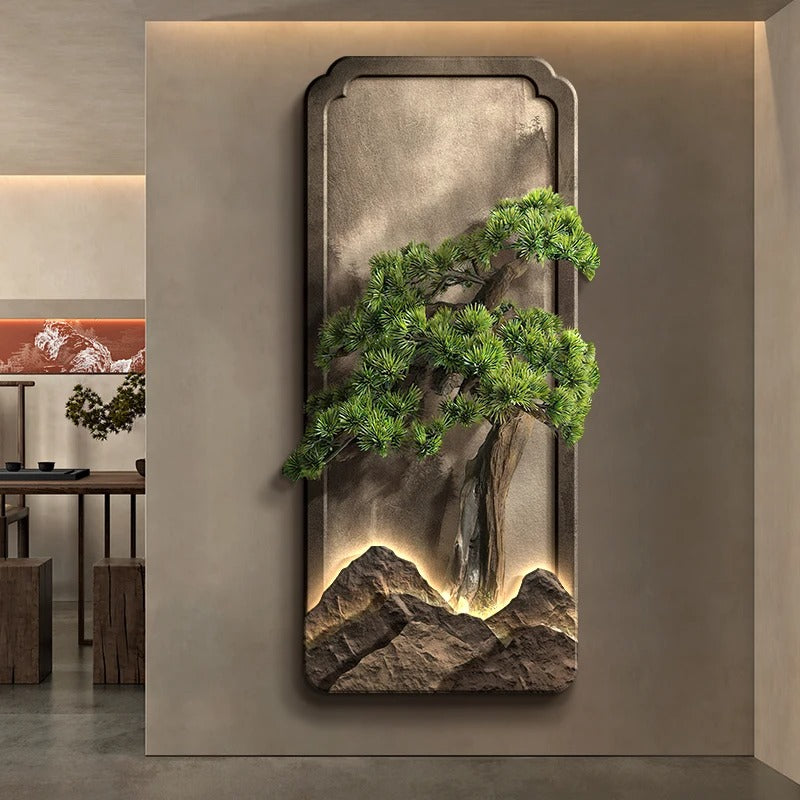 Painel Escultórico Bonsai de Parede com Relevo - Iluminação LED