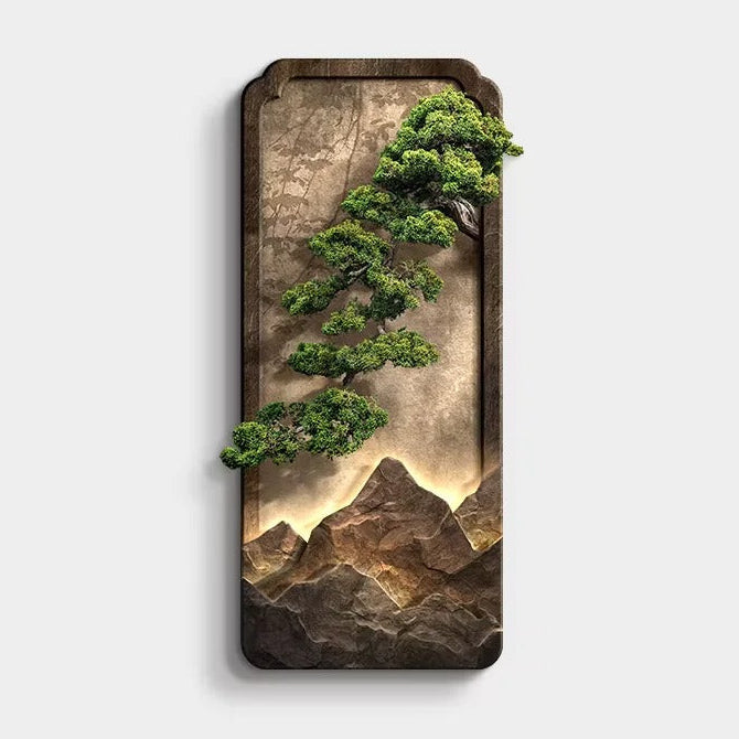 Painel Escultórico Bonsai de Parede com Relevo - Iluminação LED