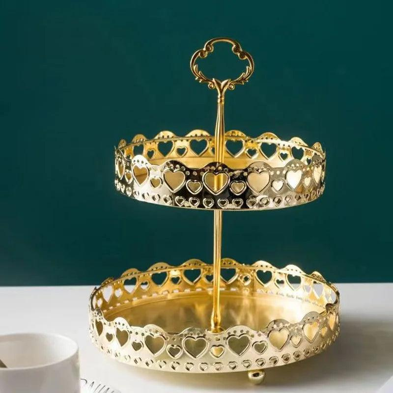 Travessa Dourada Dois Andares - Bandeja de Mesa Vintage