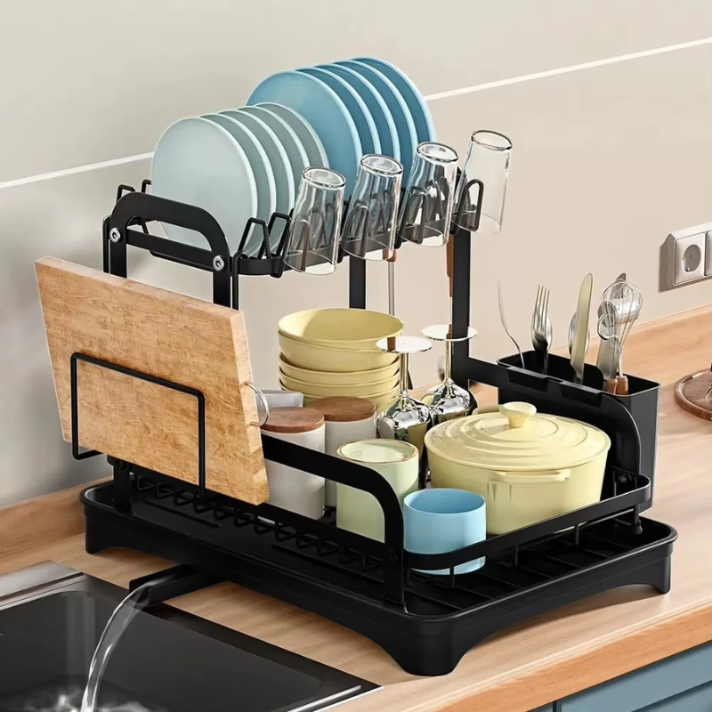 Escorredor de Louças Moderno de Aço Inox 2 Níveis - Organização para Cozinha