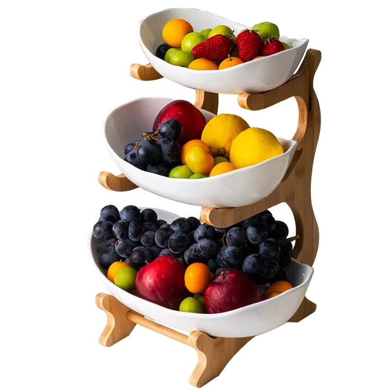 Fruteira de Bambu e Cerâmica Nordic - Design Orgânico e Minimalista