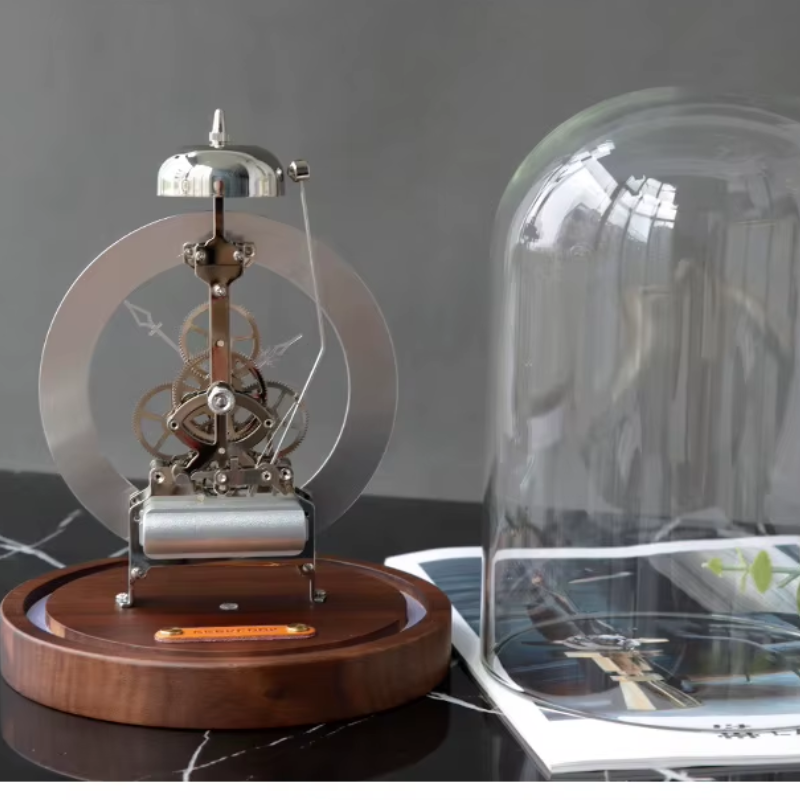 Relógio de Mesa com Cúpula de Vidro - Decoração com Engrenagens Visíveis