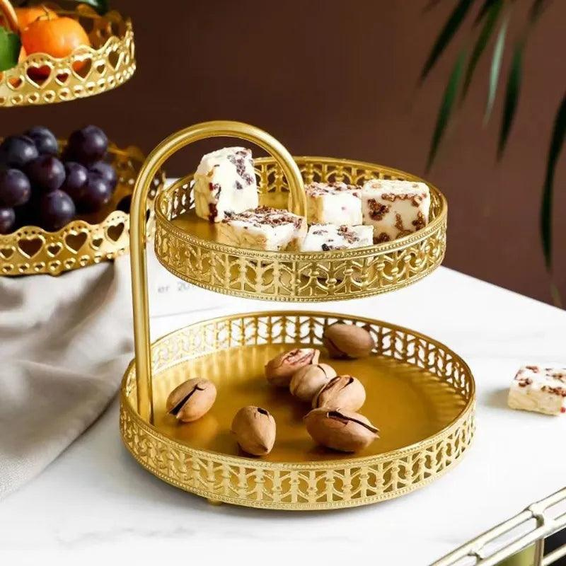 Travessa Dourada Dois Andares - Bandeja de Mesa Vintage