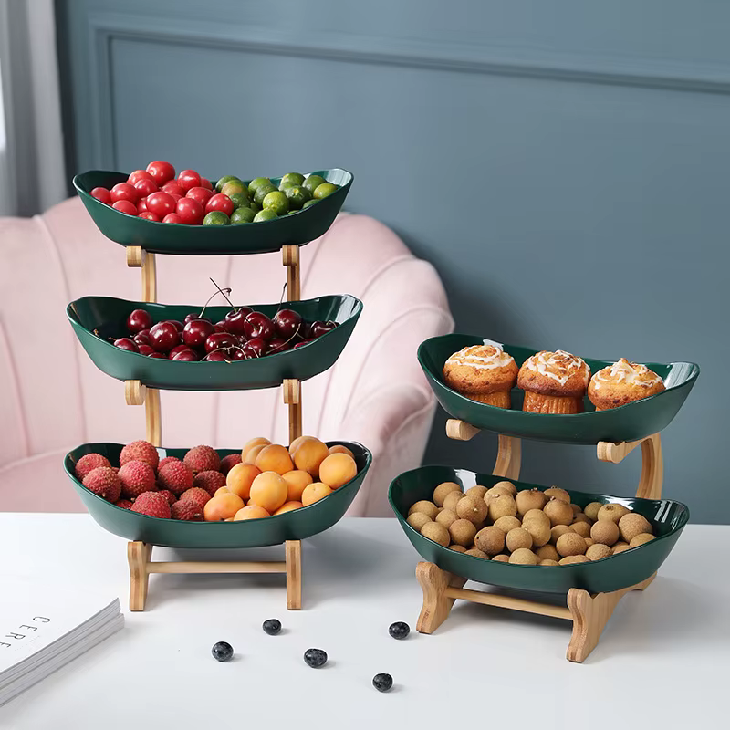 Fruteira de Bambu e Cerâmica Nordic - Design Orgânico e Minimalista