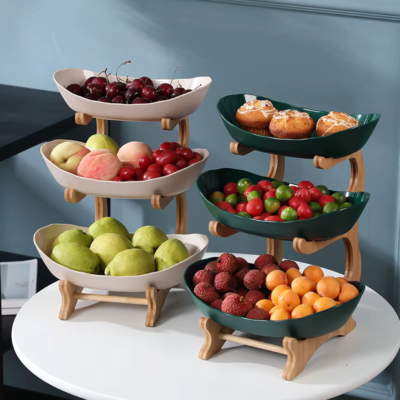 Fruteira de Bambu e Cerâmica Nordic - Design Orgânico e Minimalista