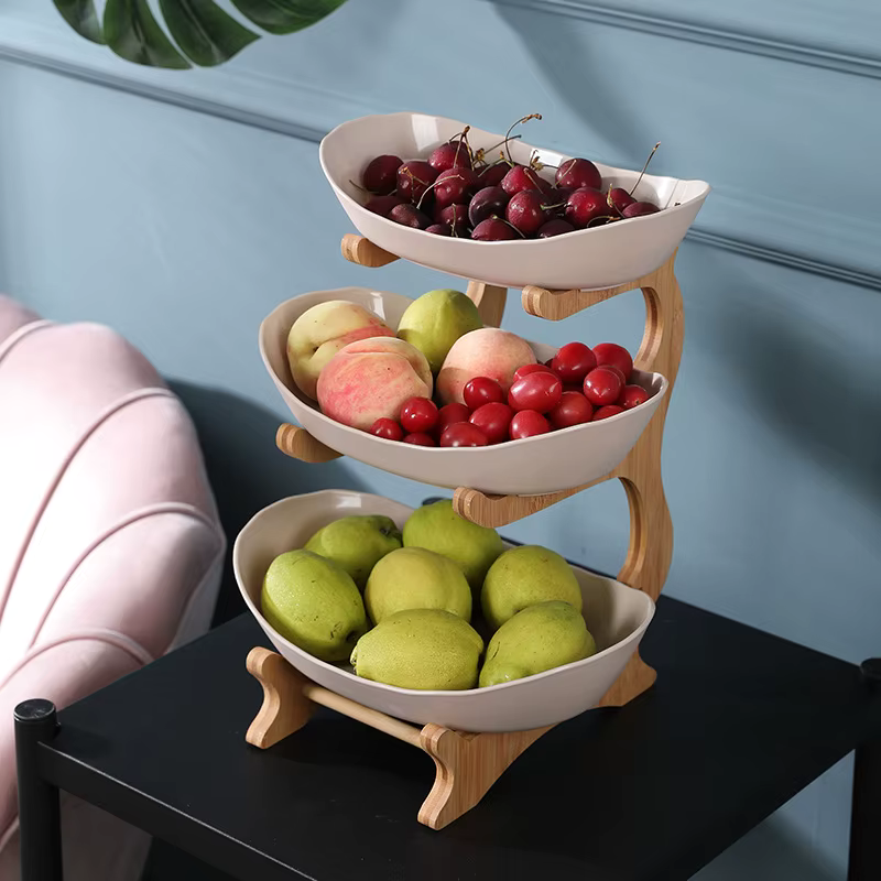 Fruteira de Bambu e Cerâmica Nordic - Design Orgânico e Minimalista