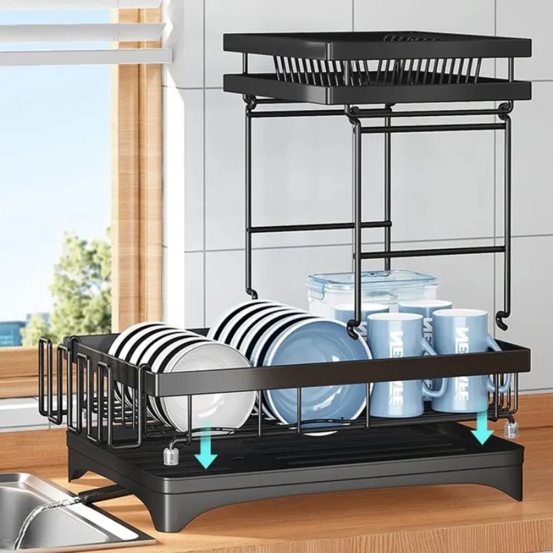 Escorredor de Louças Moderno de Aço Inox 2 Níveis - Organização para Cozinha
