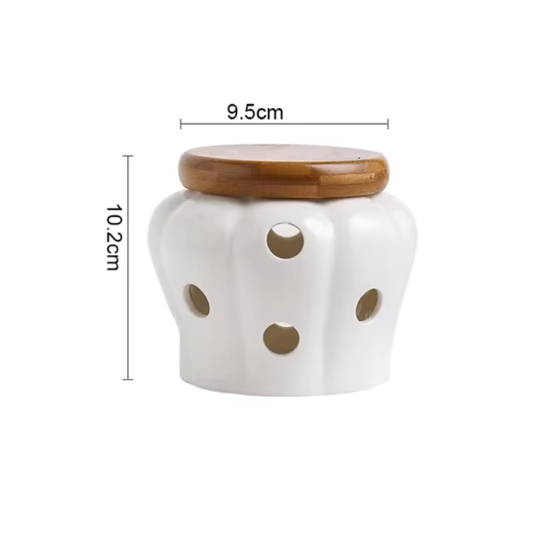 Pote de Cerâmica Arejado Minimalista com Tampa de Bambu