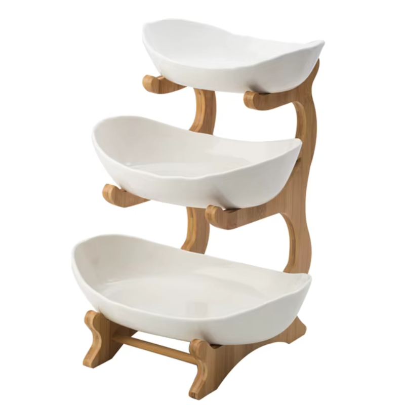 Fruteira de Bambu e Cerâmica Nordic - Design Orgânico e Minimalista