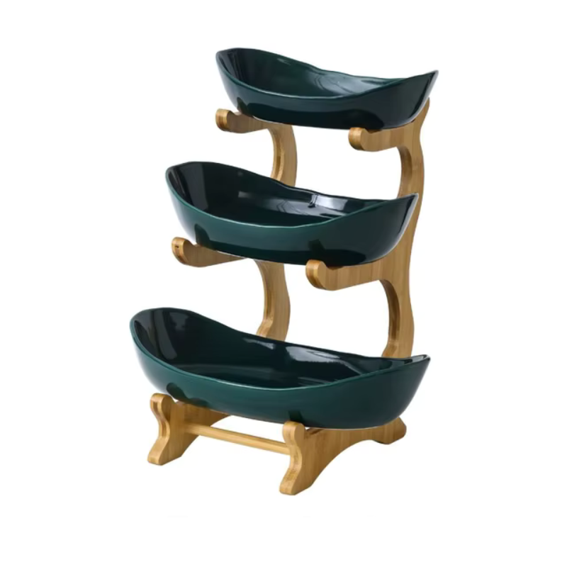 Fruteira de Bambu e Cerâmica Nordic - Design Orgânico e Minimalista