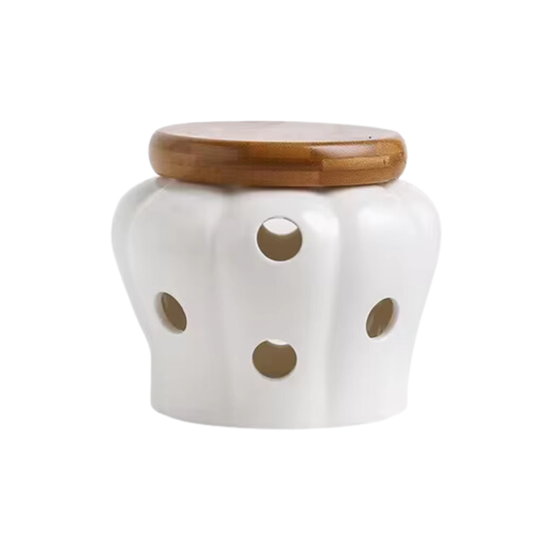 Pote de Cerâmica Arejado Minimalista com Tampa de Bambu