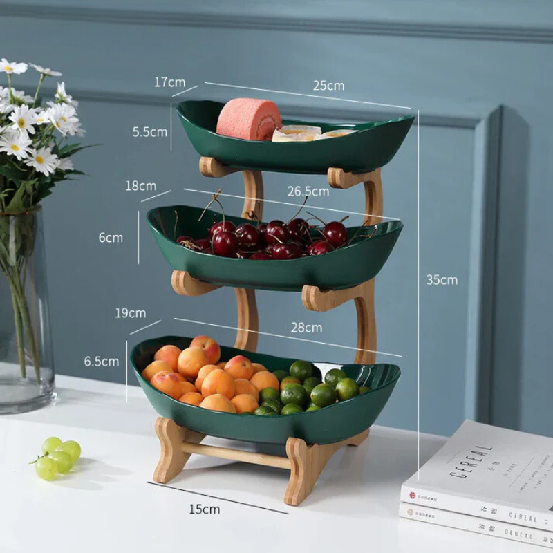 Fruteira de Bambu e Cerâmica Nordic - Design Orgânico e Minimalista