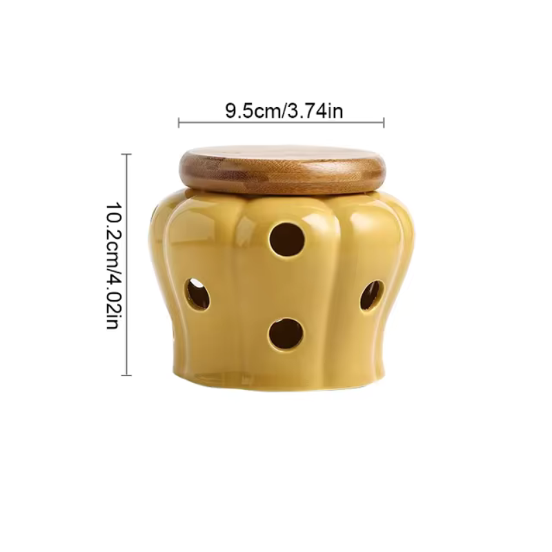 Pote de Cerâmica Arejado Minimalista com Tampa de Bambu