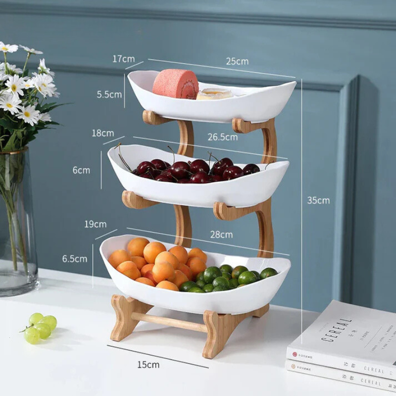 Fruteira de Bambu e Cerâmica Nordic - Design Orgânico e Minimalista