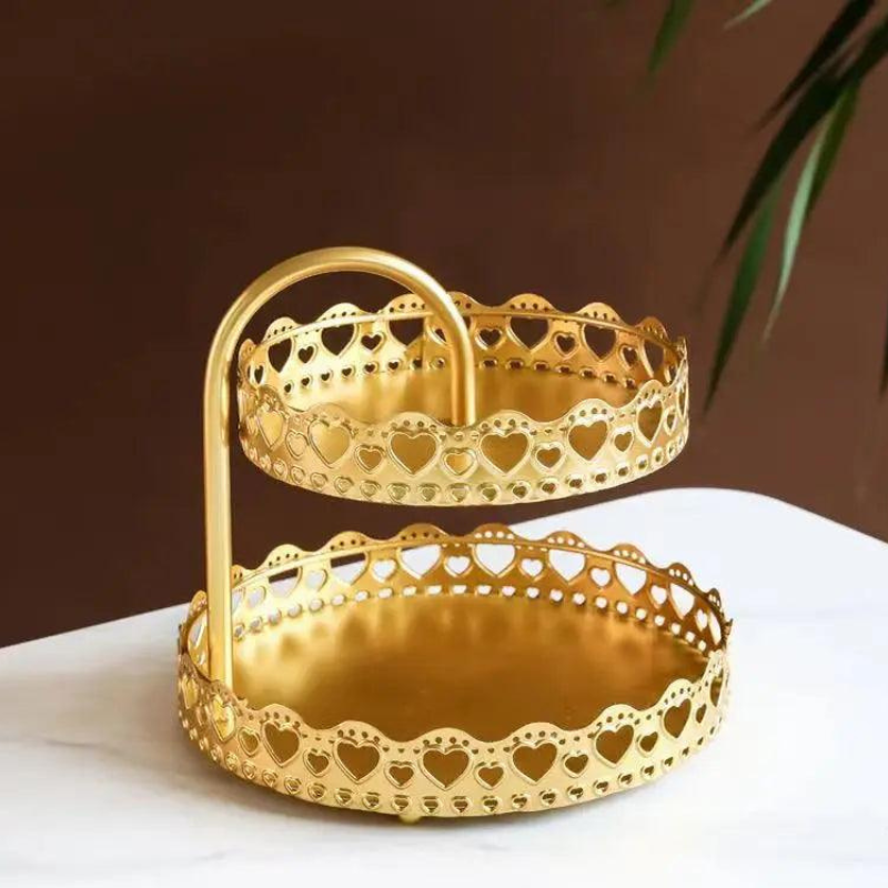 Travessa Dourada Dois Andares - Bandeja de Mesa Vintage