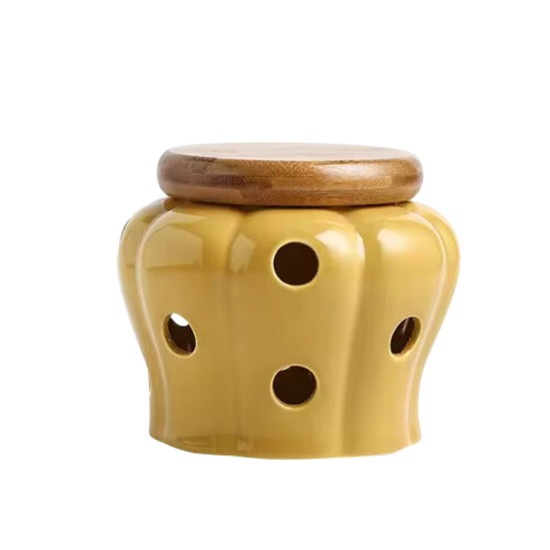 Pote de Cerâmica Arejado Minimalista com Tampa de Bambu