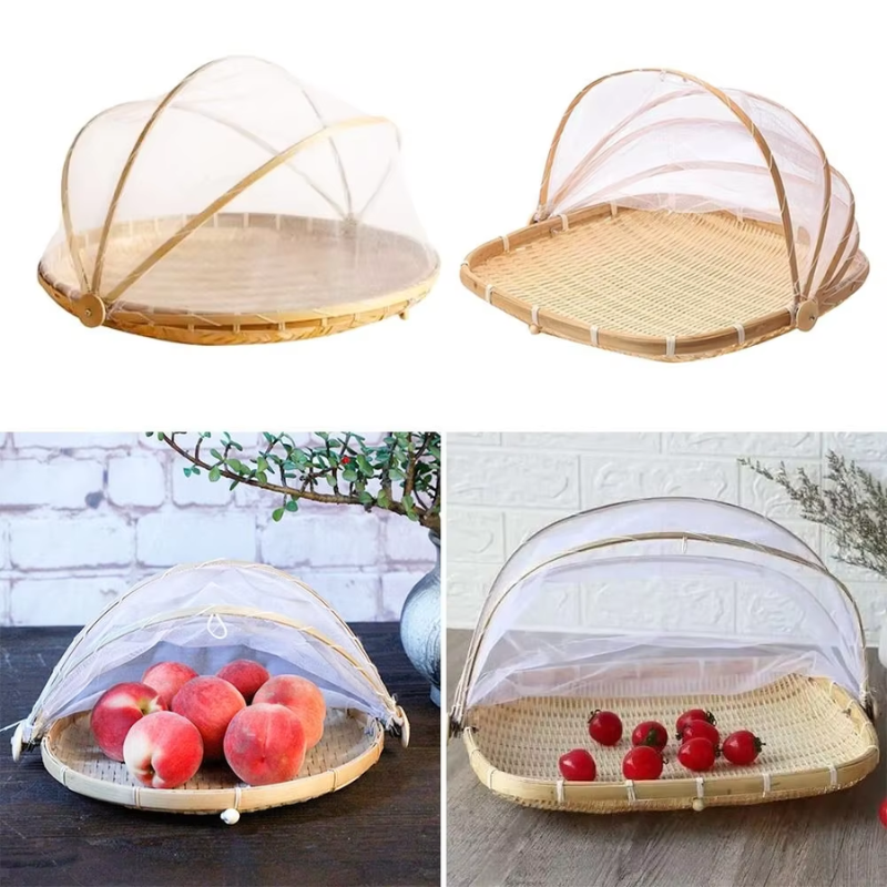 Fruteira de Bambu com Cúpula de Tela