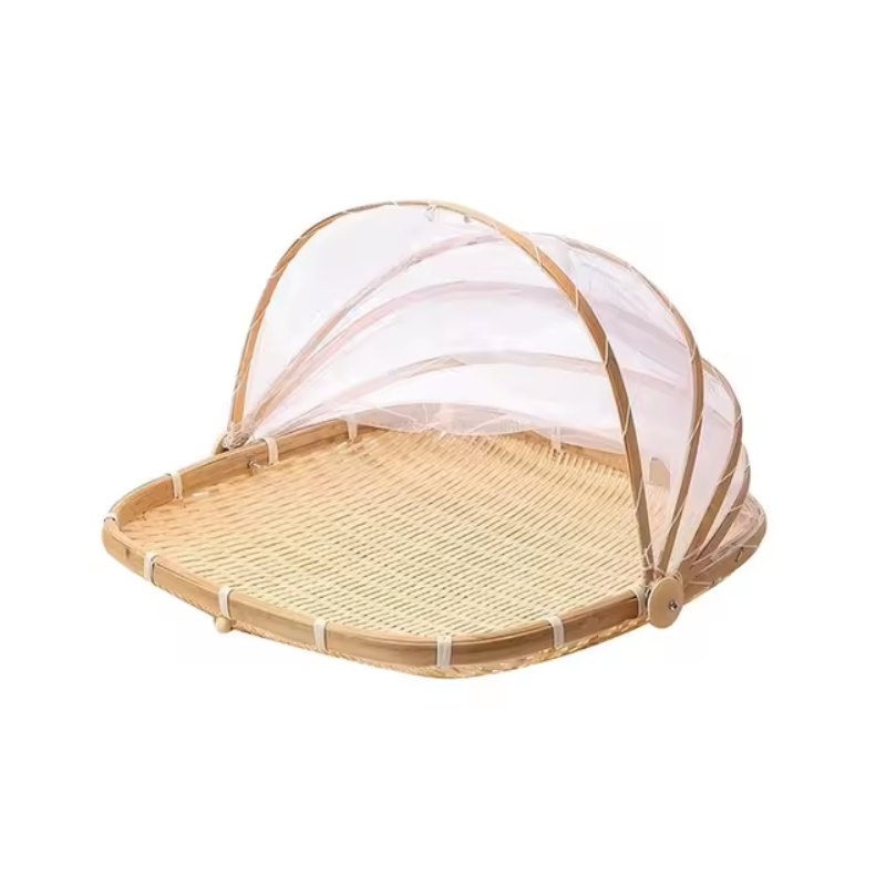 Fruteira de Bambu com Cúpula de Tela