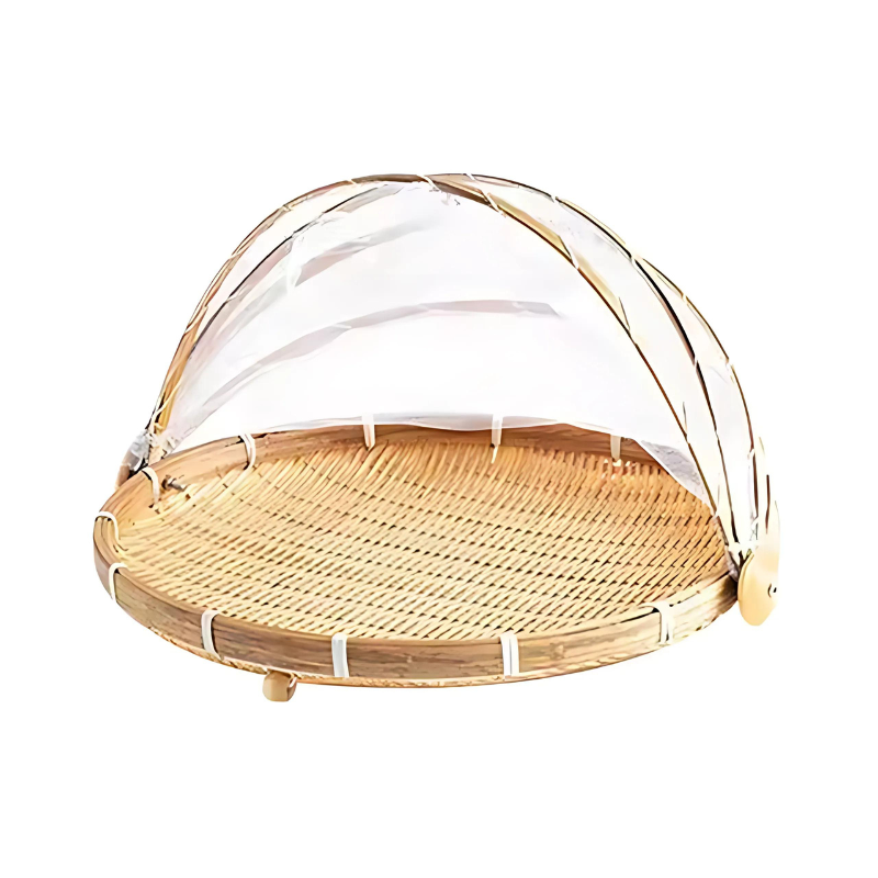 Fruteira de Bambu com Cúpula de Tela