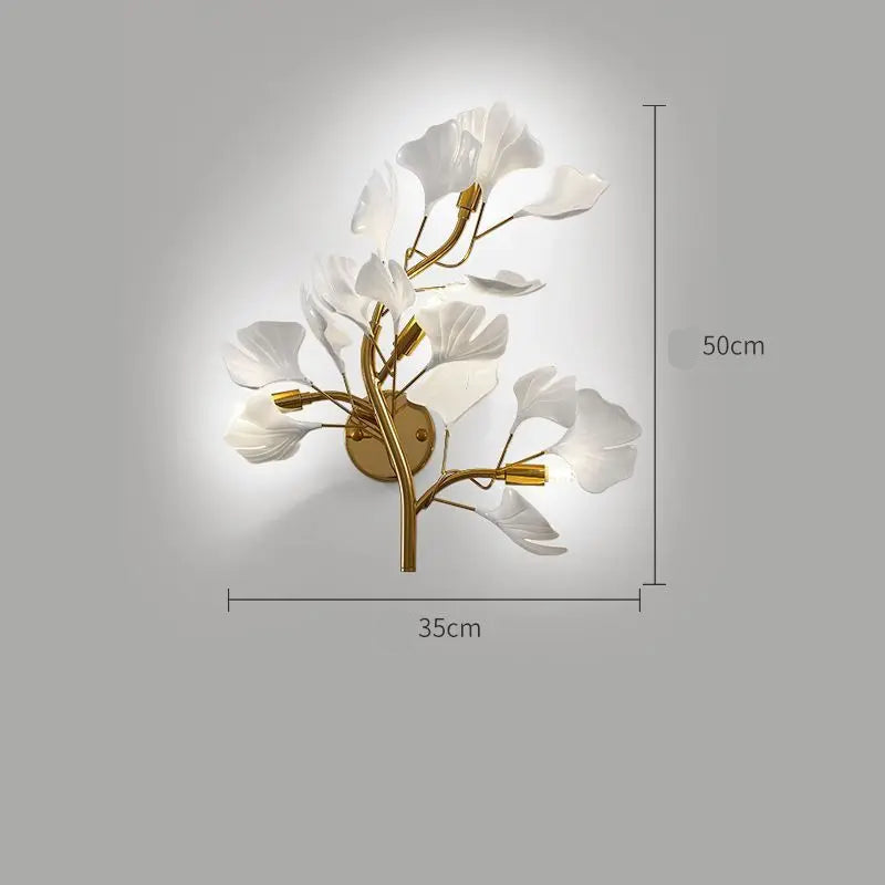 Arandela de Parede Floral Ginko Biloba - Luminária Decorativa Dourada