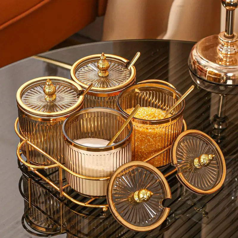 Conjunto de Potes Luxo para Condimentos em Vidro