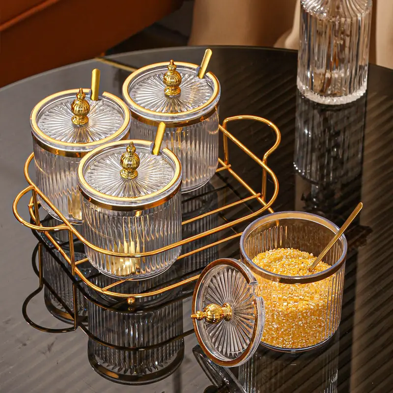 Conjunto de Potes Luxo para Condimentos em Vidro