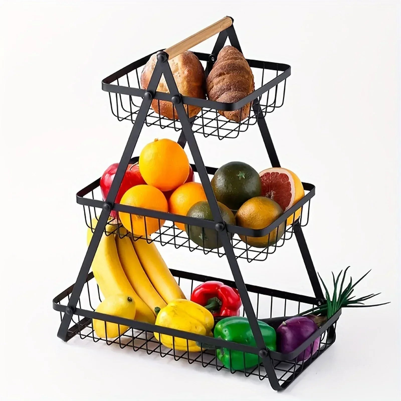 Fruteira de Metal com Alça de Madeira - Design Loft