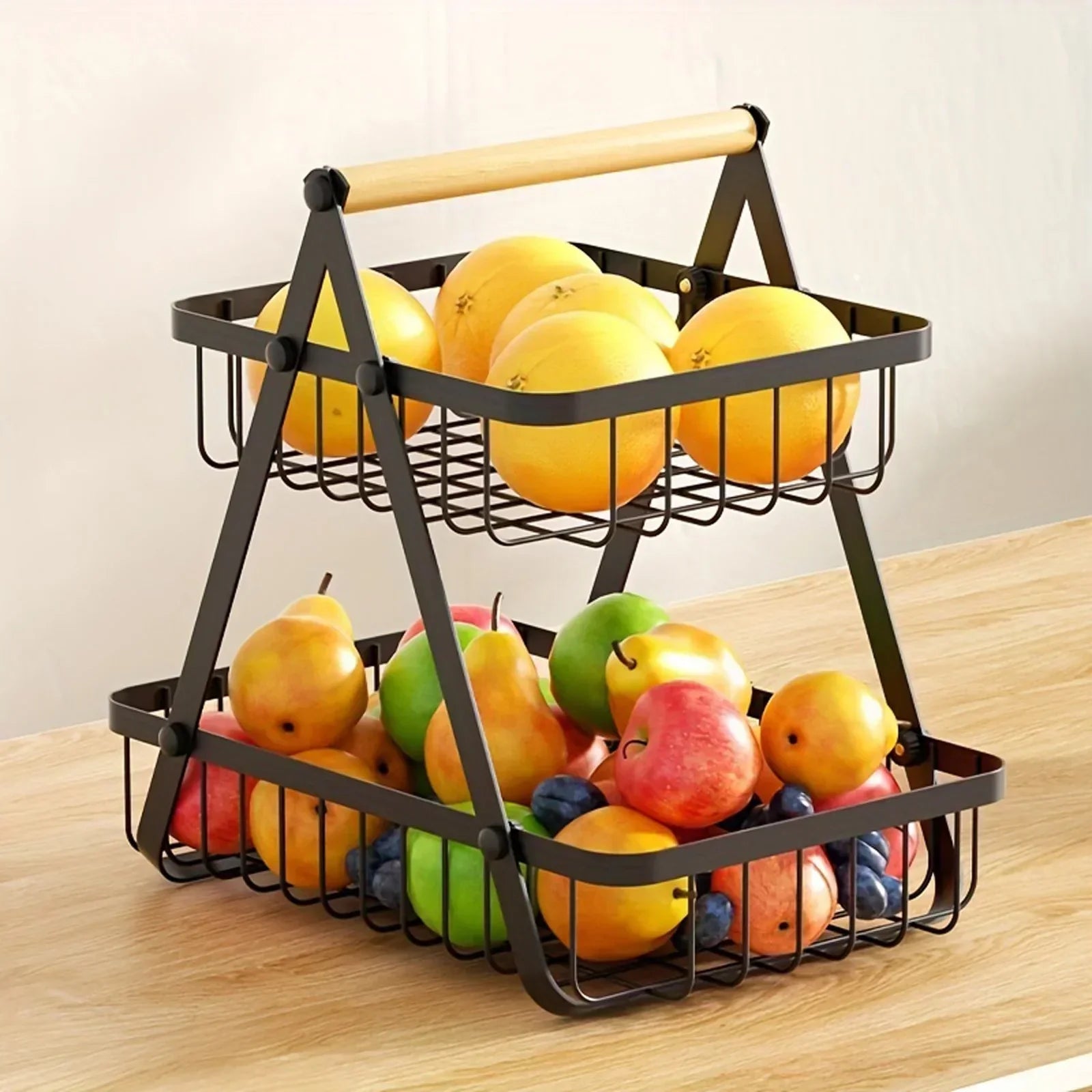 Fruteira de Metal com Alça de Madeira - Design Loft
