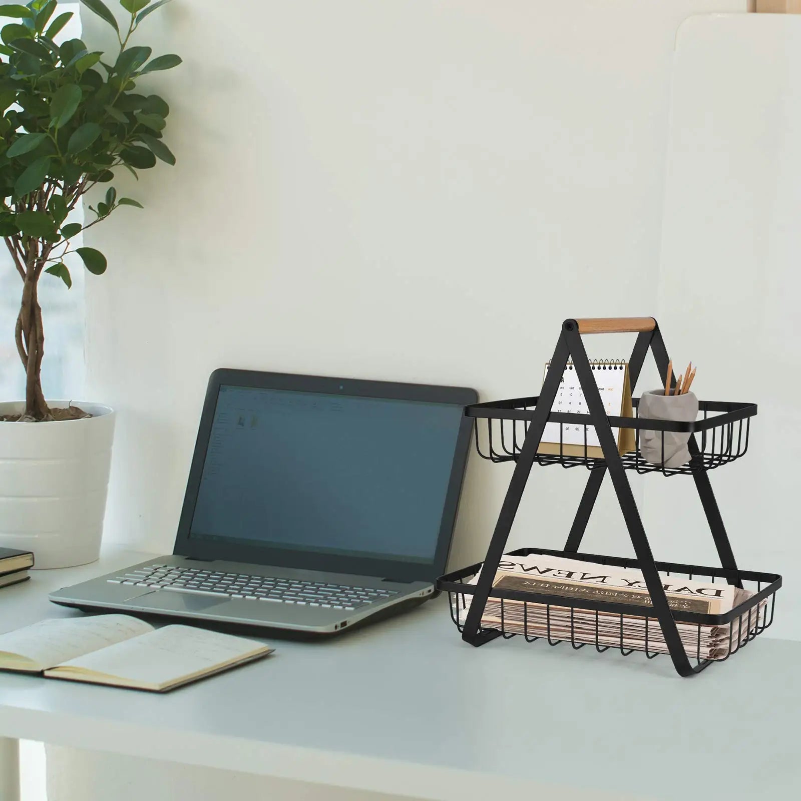 Fruteira de Metal com Alça de Madeira - Design Loft