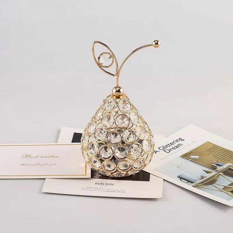 Frutas Decorativas de Cristal e Metal Dourado - Peça de Luxo