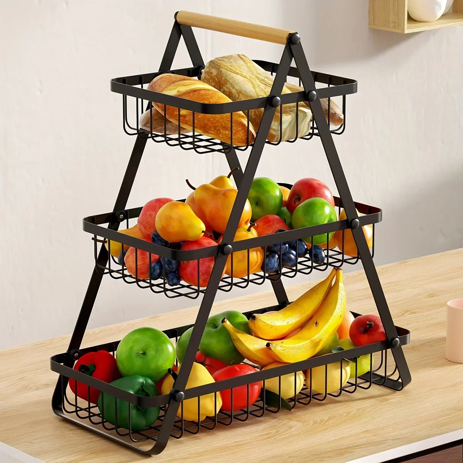 Fruteira de Metal com Alça de Madeira - Design Loft