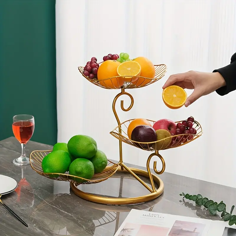 Fruteira de Mesa 3 Andares em Metal Elegante