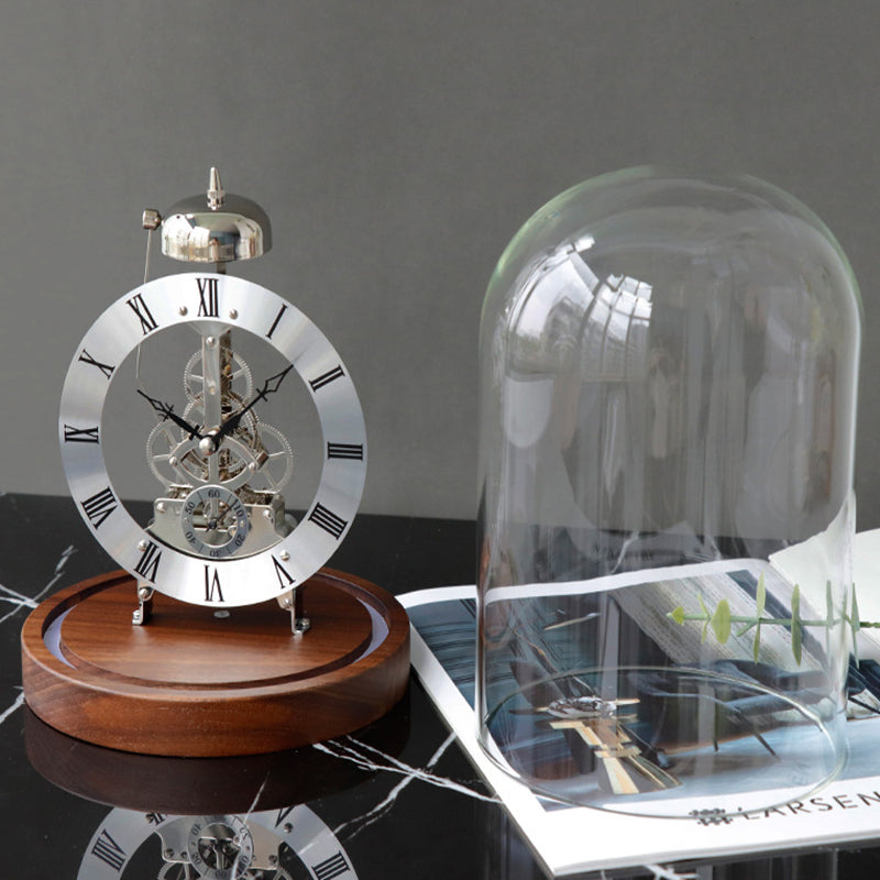 Relógio de Mesa com Cúpula de Vidro - Decoração com Engrenagens Visíveis