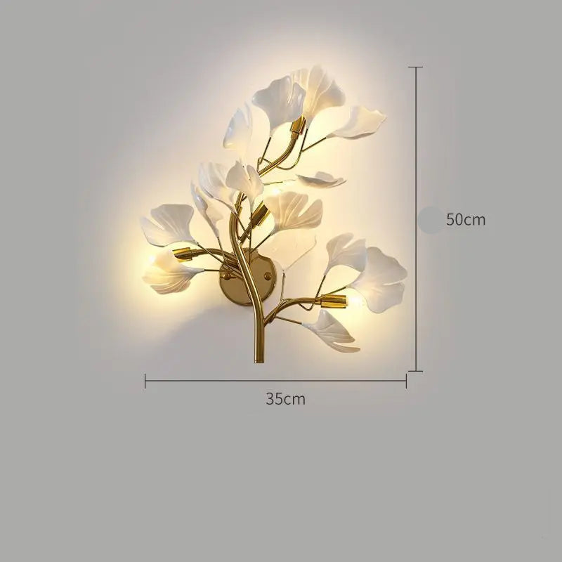 Arandela de Parede Floral Ginko Biloba - Luminária Decorativa Dourada