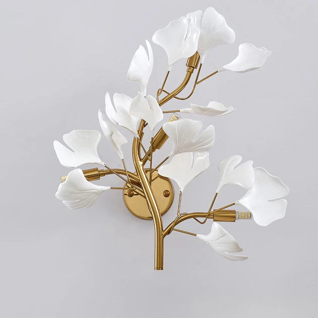 Arandela de Parede Floral Ginko Biloba - Luminária Decorativa Dourada