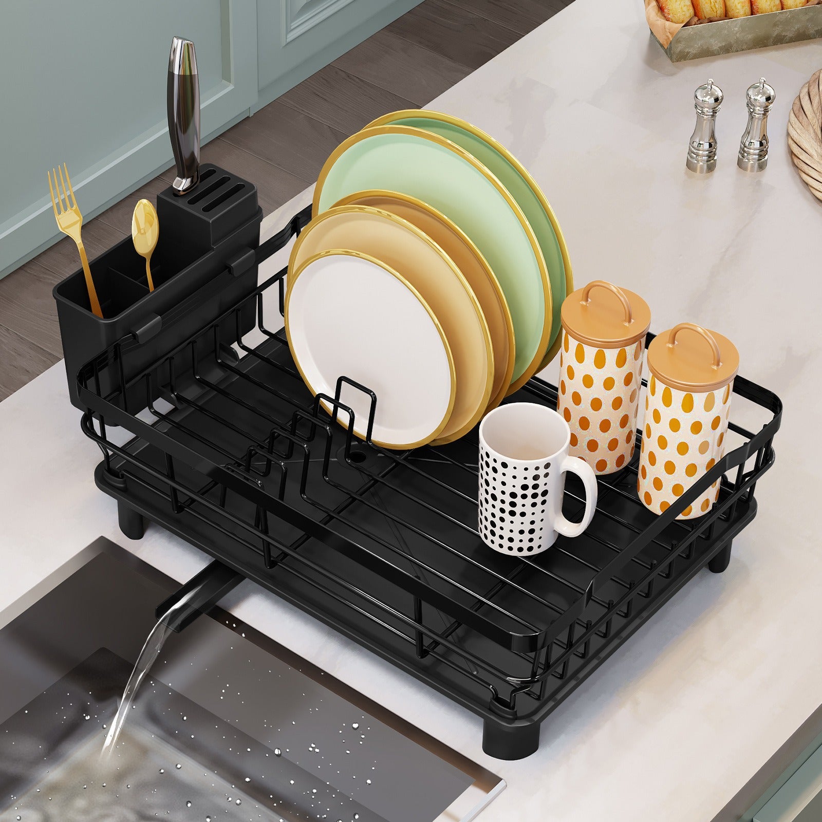 Escorredor De Louças Black Matte Elegance - Com Acabamento Inox