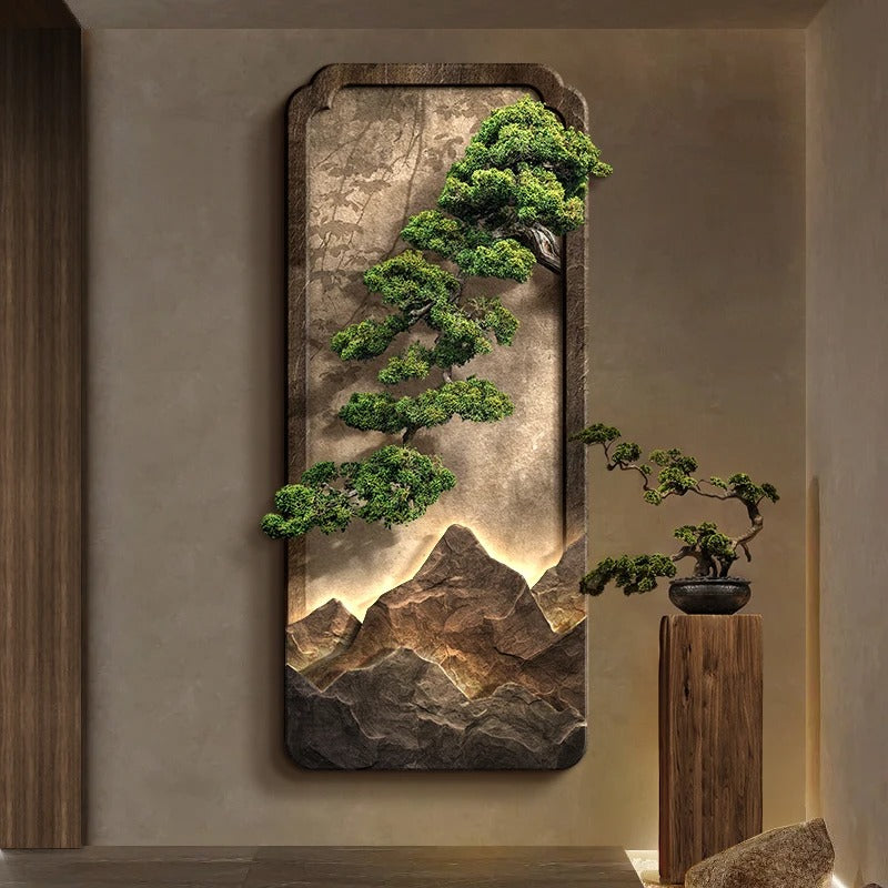 Painel Escultórico Bonsai de Parede com Relevo - Iluminação LED