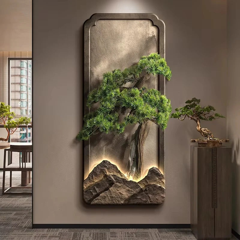 Painel Escultórico Bonsai de Parede com Relevo - Iluminação LED