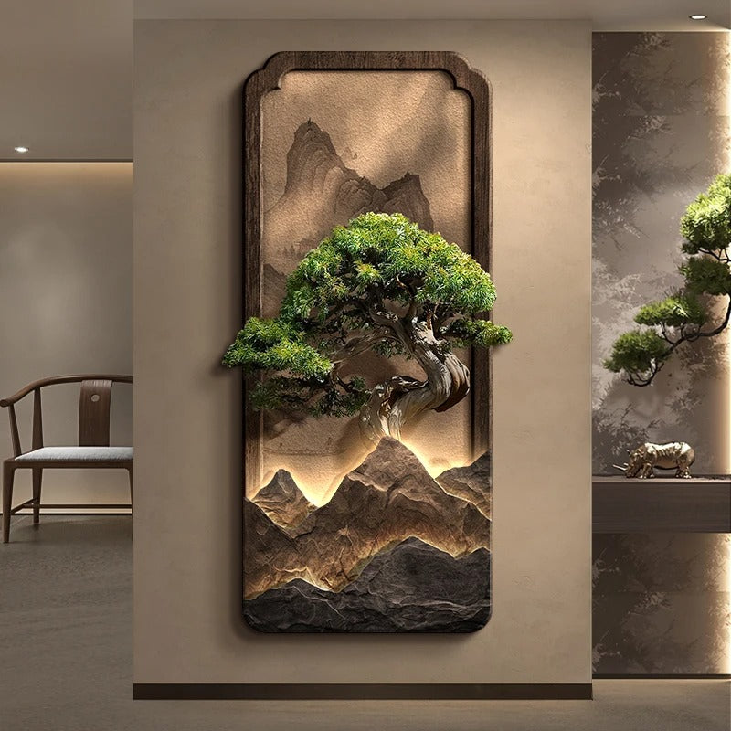 Painel Escultórico Bonsai de Parede com Relevo - Iluminação LED