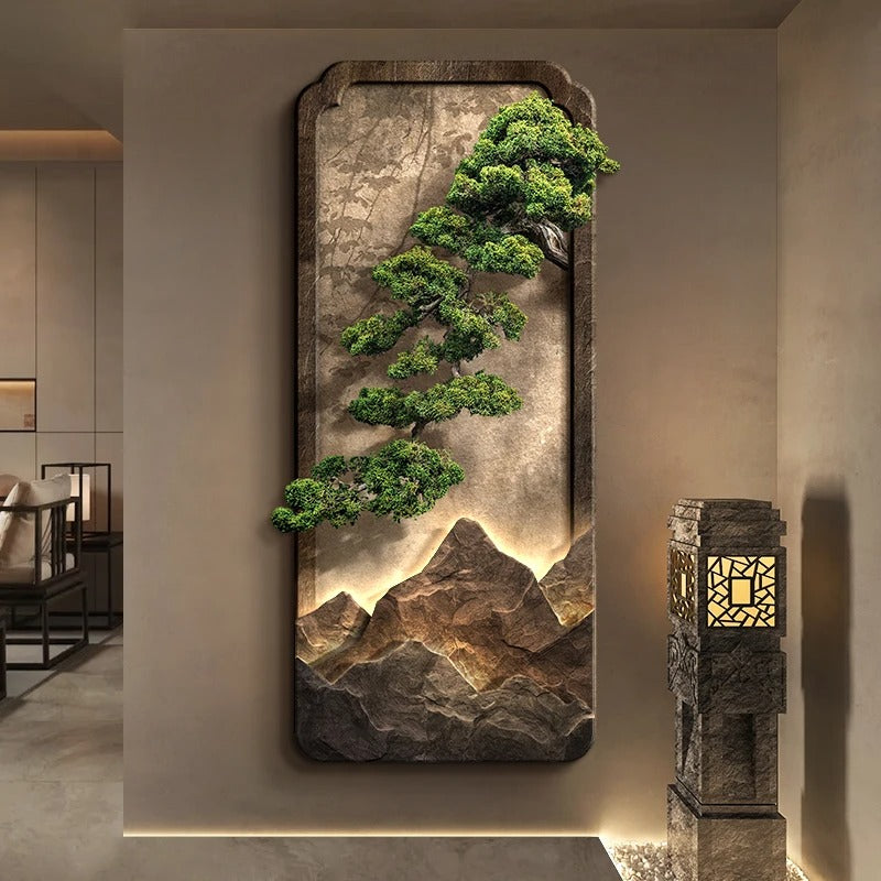 Painel Escultórico Bonsai de Parede com Relevo - Iluminação LED