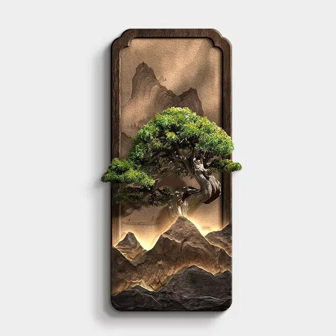 Painel Escultórico Bonsai de Parede com Relevo - Iluminação LED