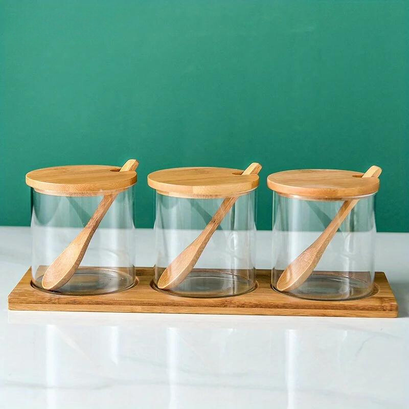Conjunto 3 Potes de Tempero Vidro com Tampa Bambu - foto 7